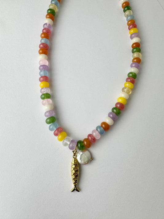 Multi Color Fish Necklace with Pearl