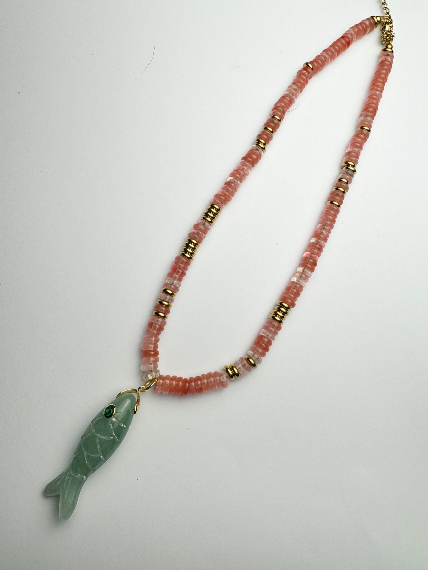 Pink Beaded Blue Fish Necklace