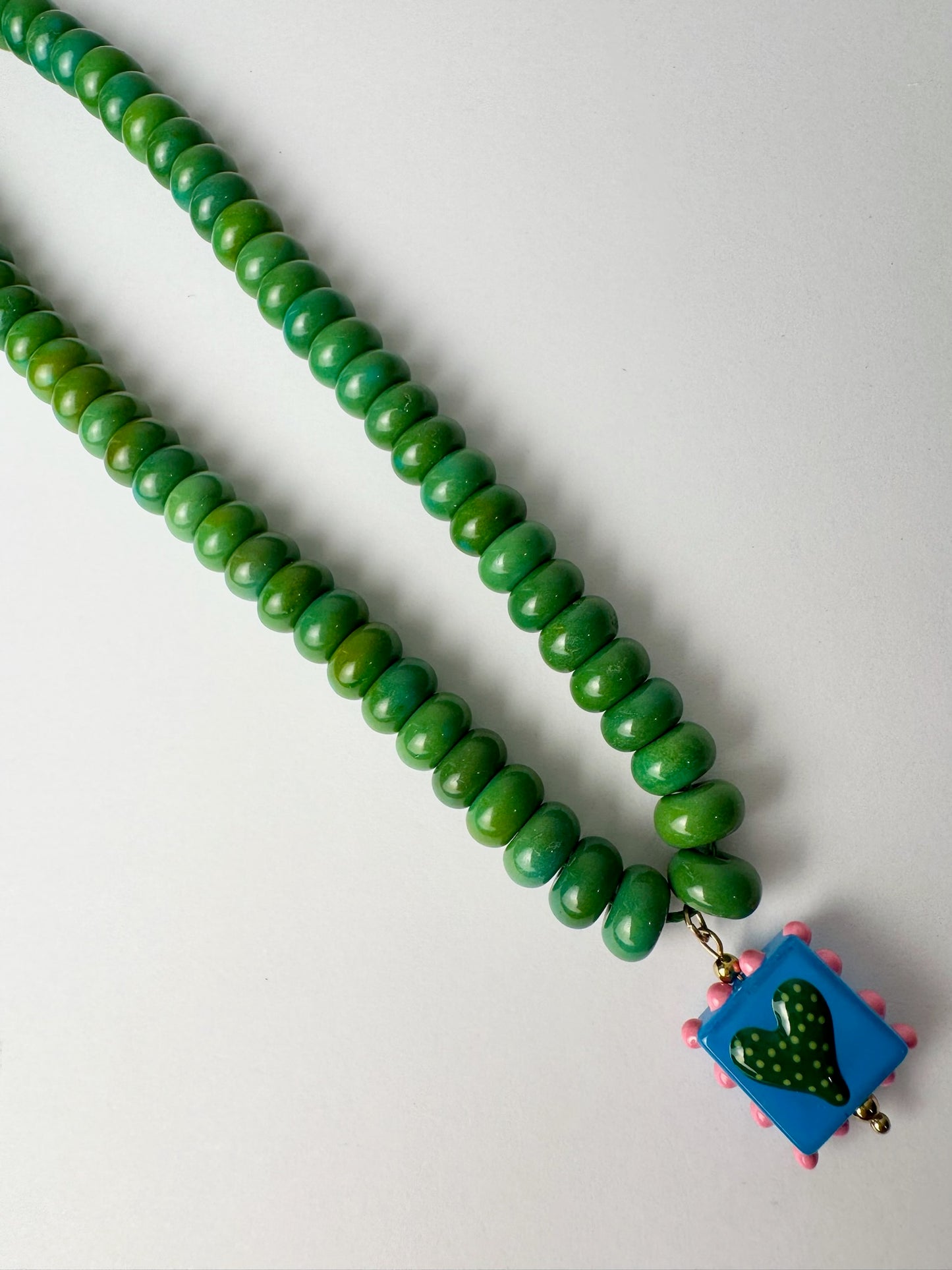 Green Beaded Heart Necklace