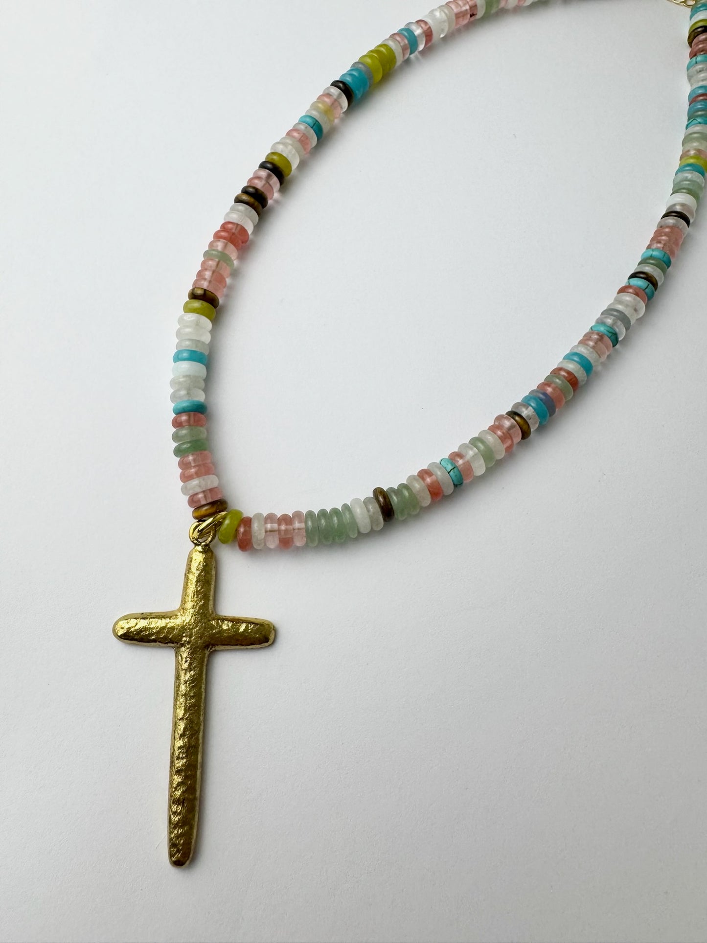 Multi Color Beaded Necklace with Cross