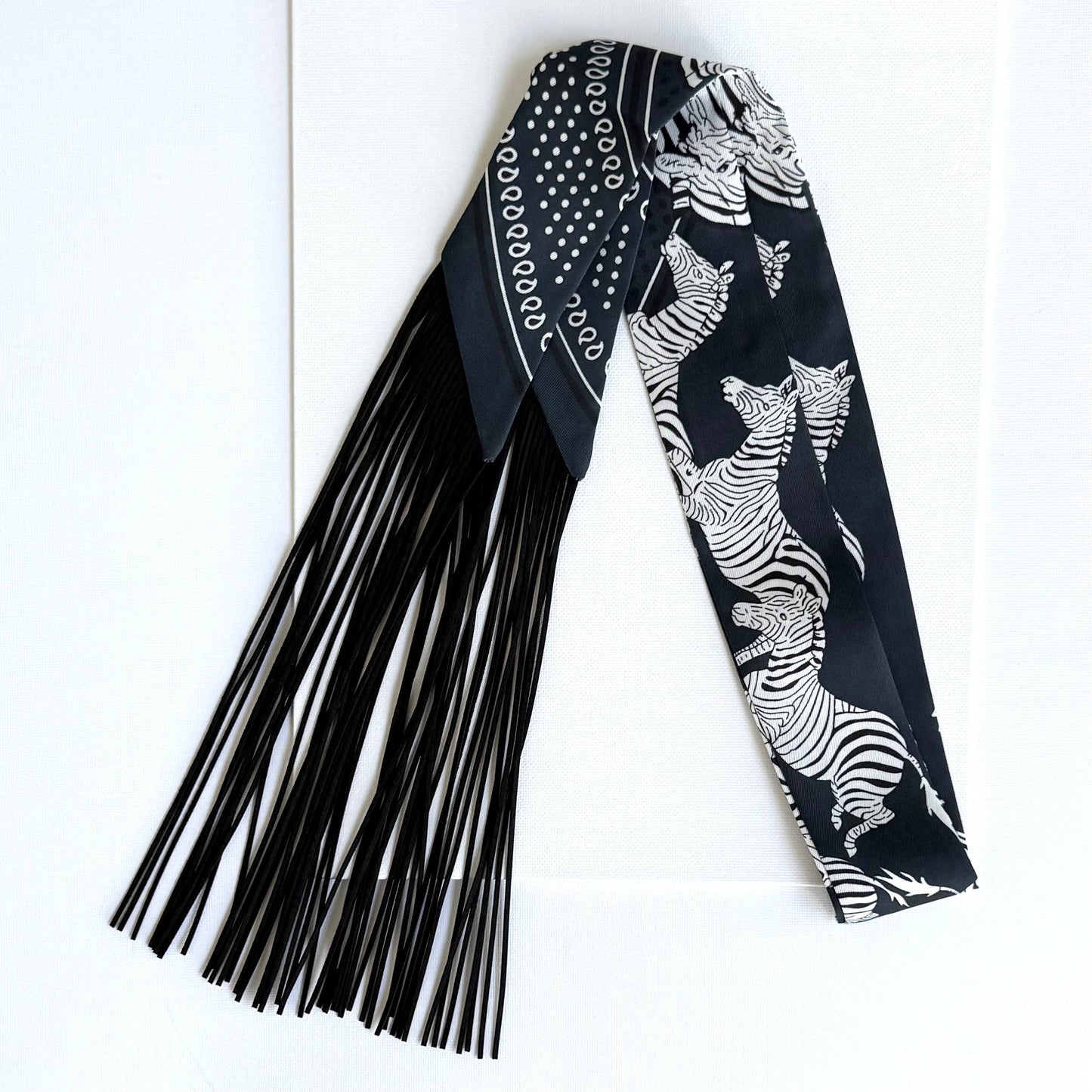 Fringe Scarf Animal Print Black