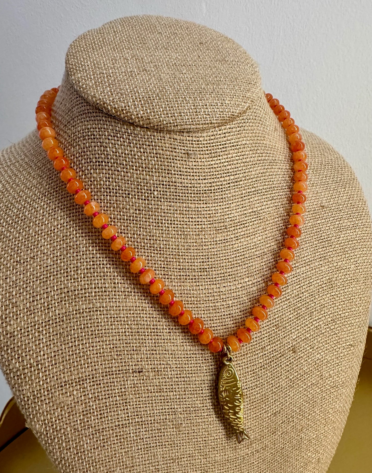 Orange Beaded Fish Necklace