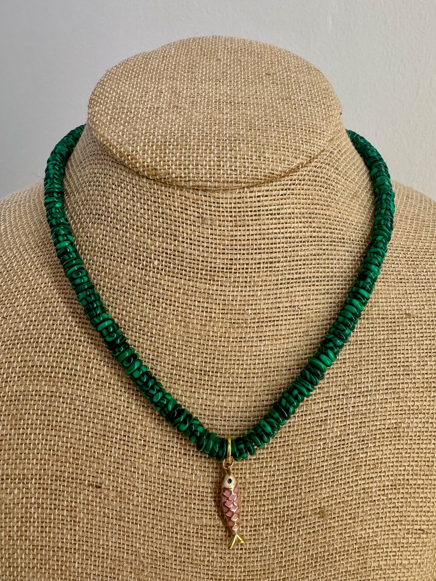 Dark Green Beaded Fish Necklace