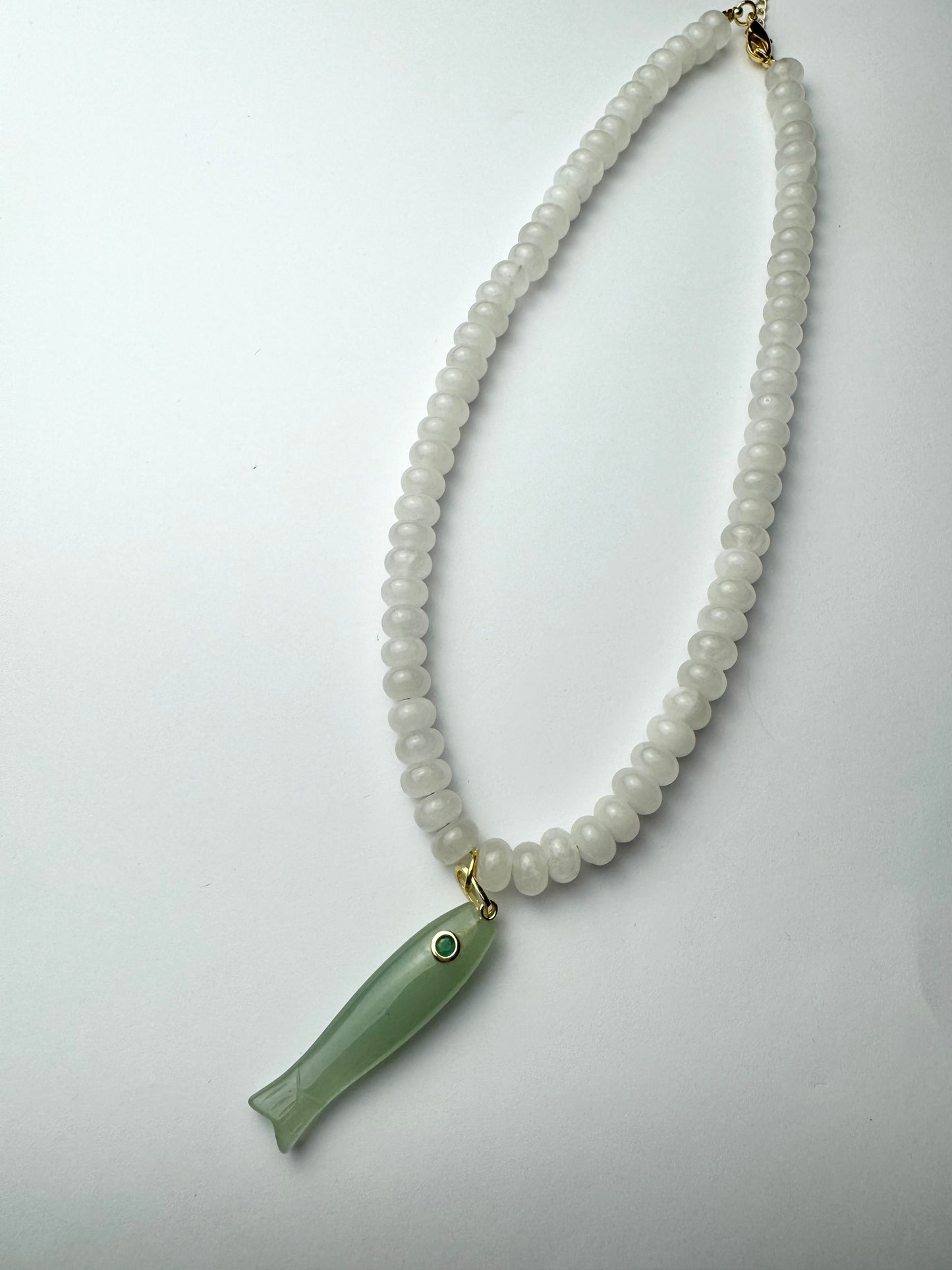 White Beaded Fish Necklace
