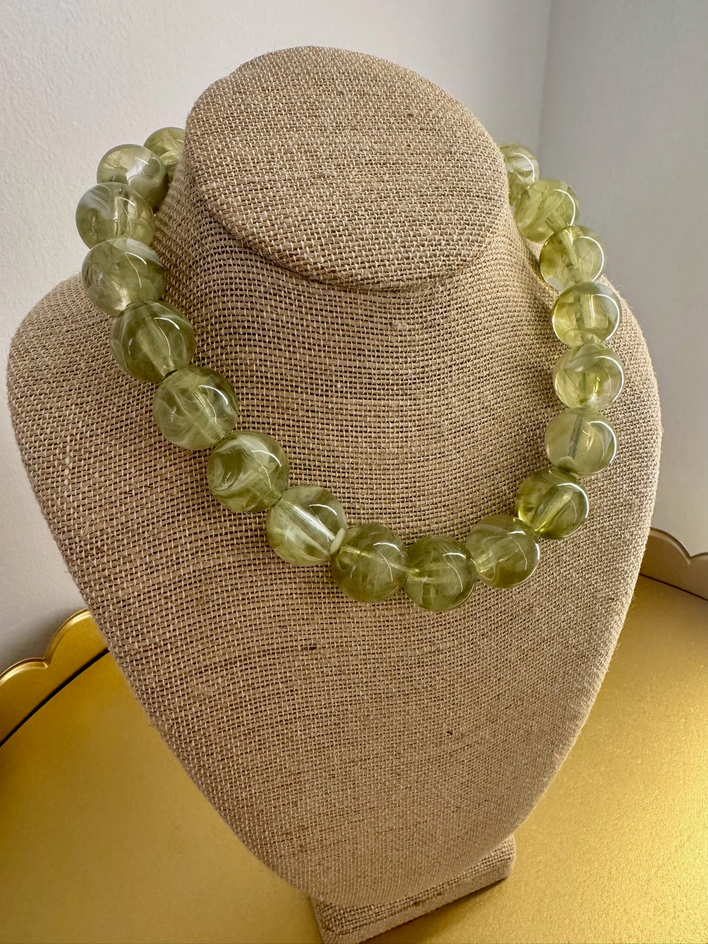 Olive Green Marble Beaded Necklace