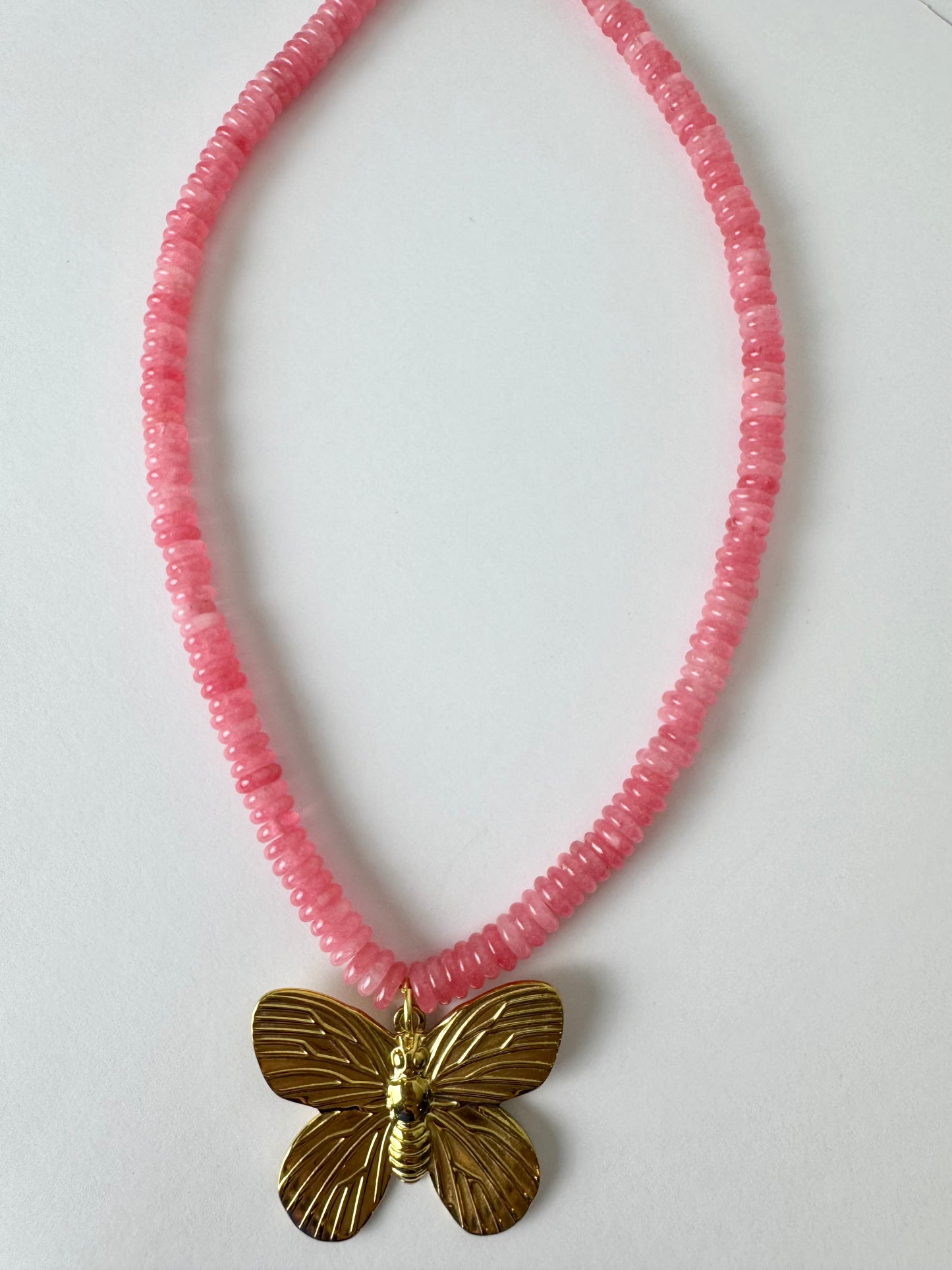 Pink Beaded Butterfly Necklace