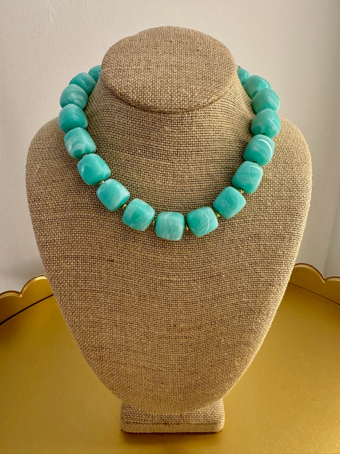 Teal Beaded Necklace - Square Beads