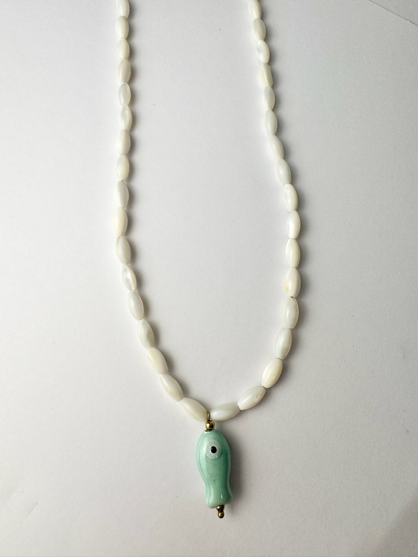 Aqua Fish White Beaded Necklace