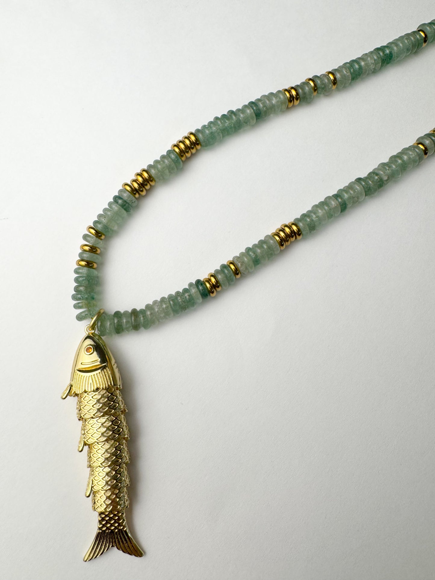 Blue Beaded Gold Fish Necklace