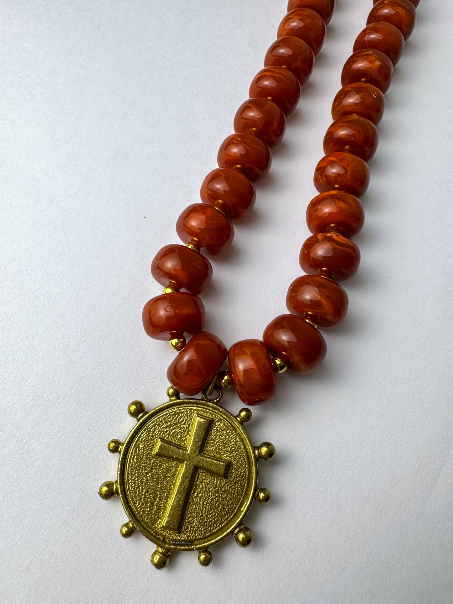 Burnt Orange Cross Charm Necklace