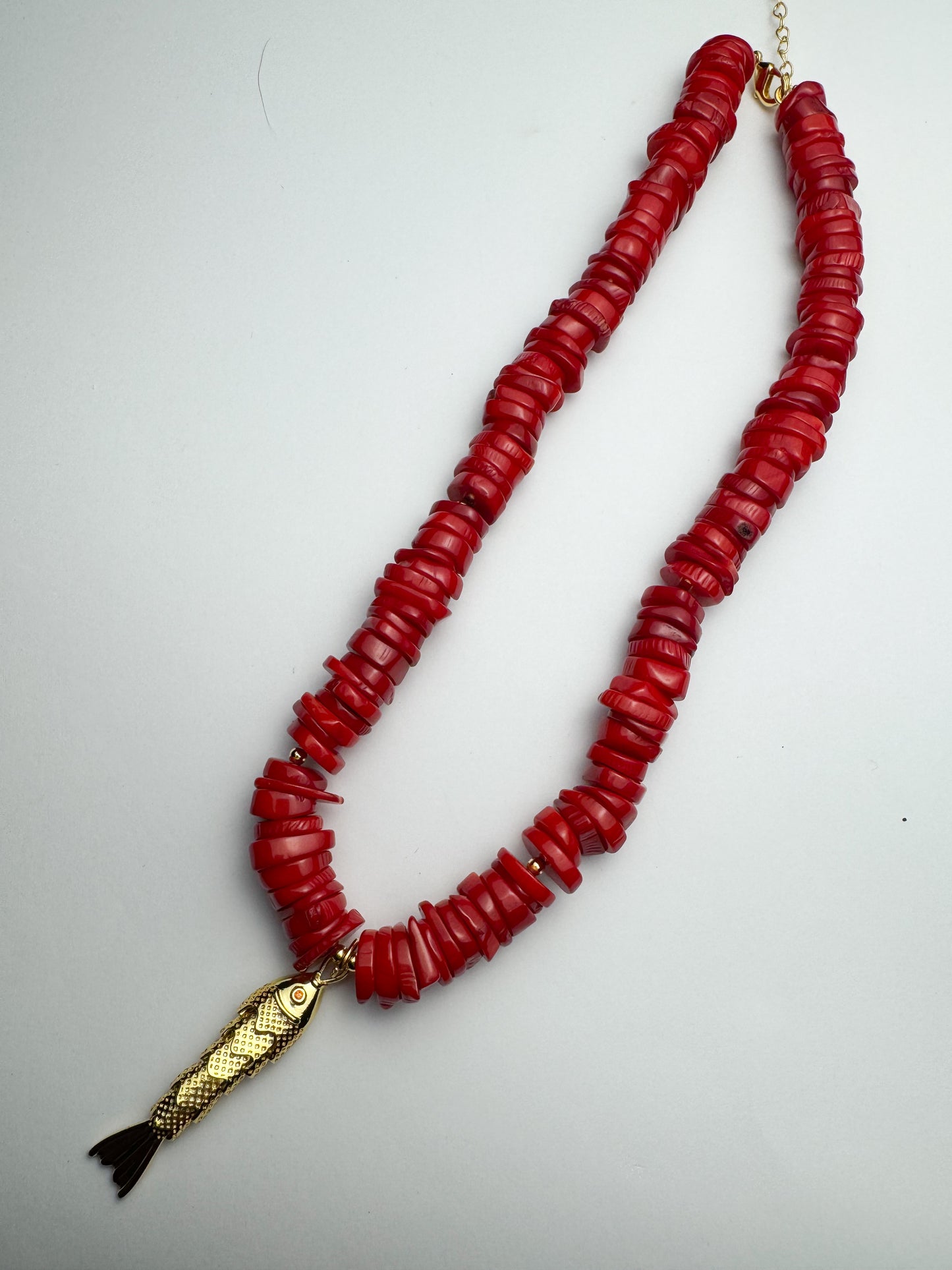 Red Beaded Fish Necklace