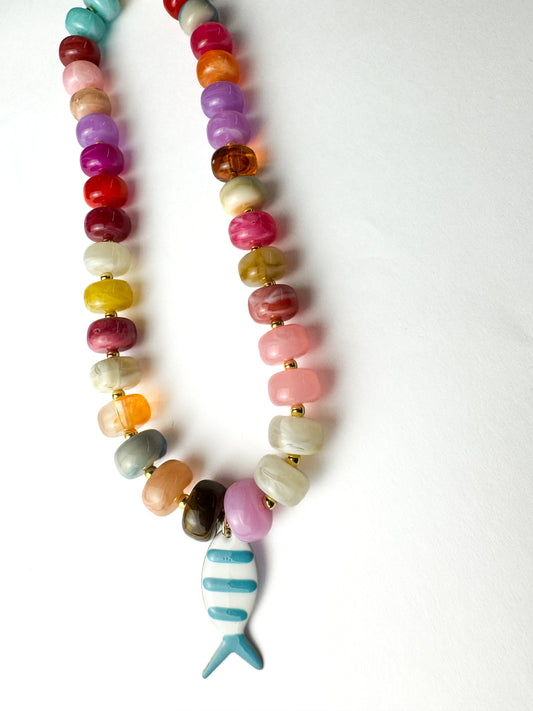 Multi Color Blue Striped Fish Necklace