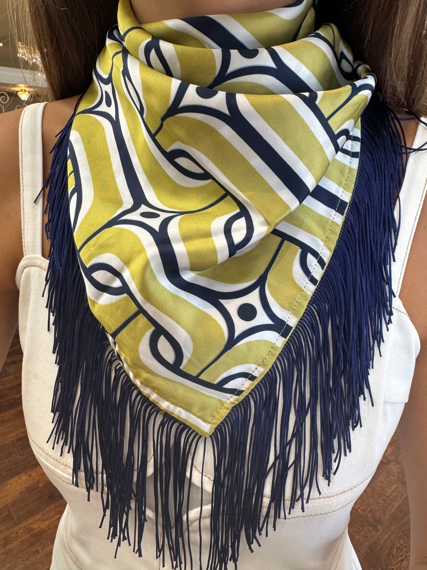 Green and Navy Fringe Scarf