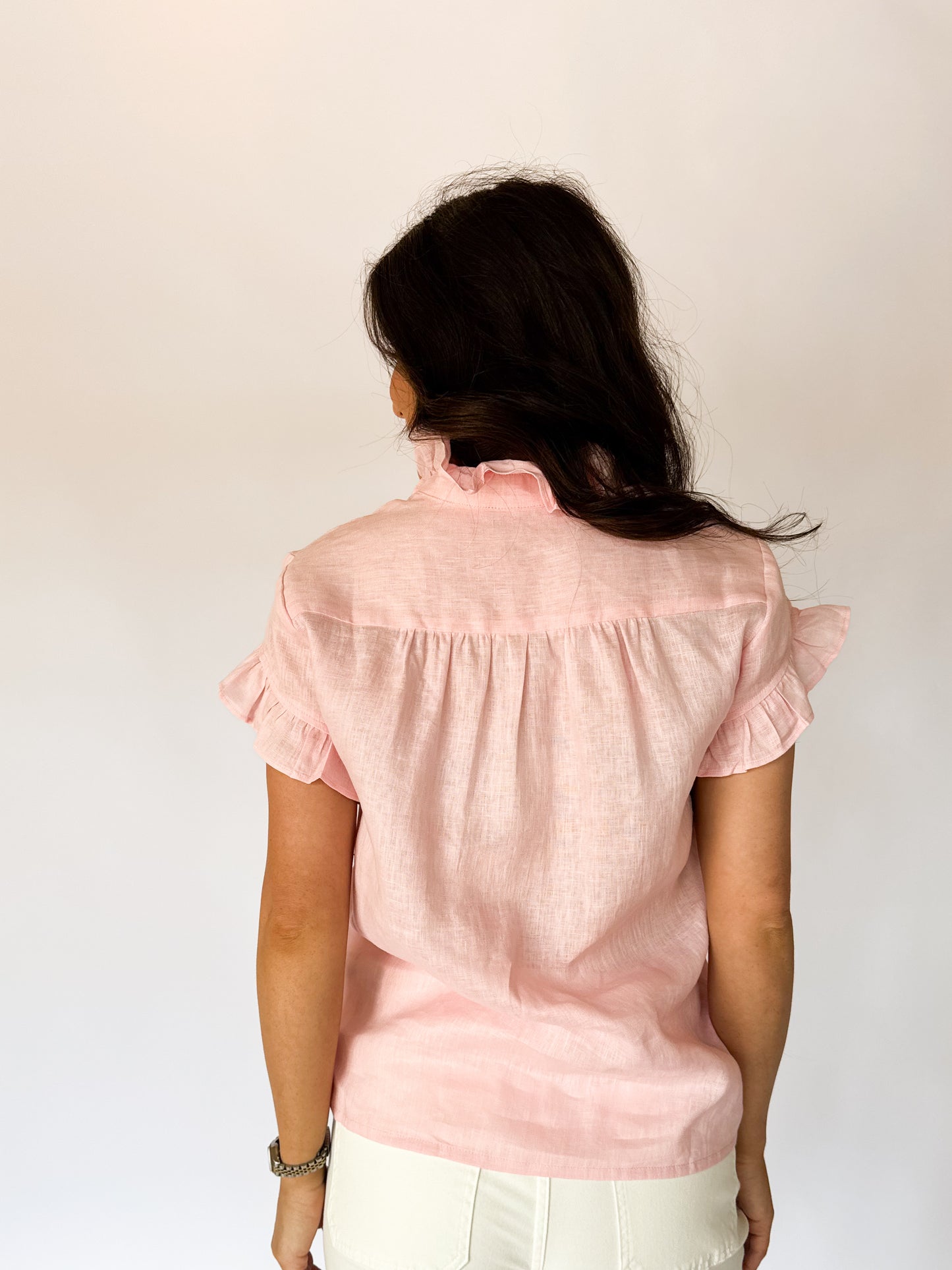 ELLA LINEN RUFFLE BLOUSE