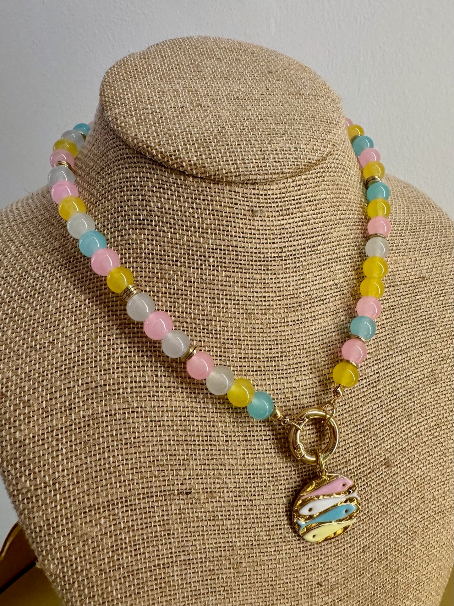 Multi Color Beaded Necklace With Fish Pendant