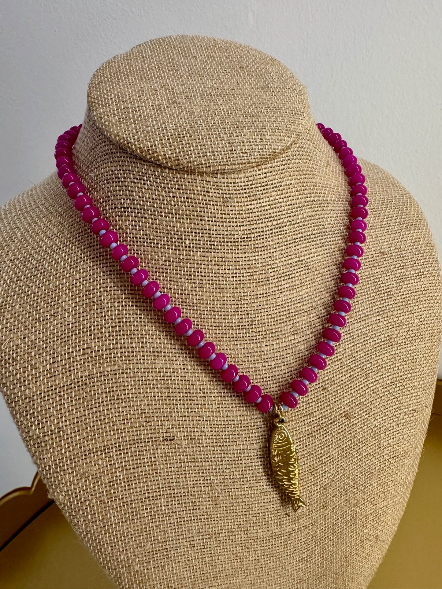 Pink Beaded Fish Necklace