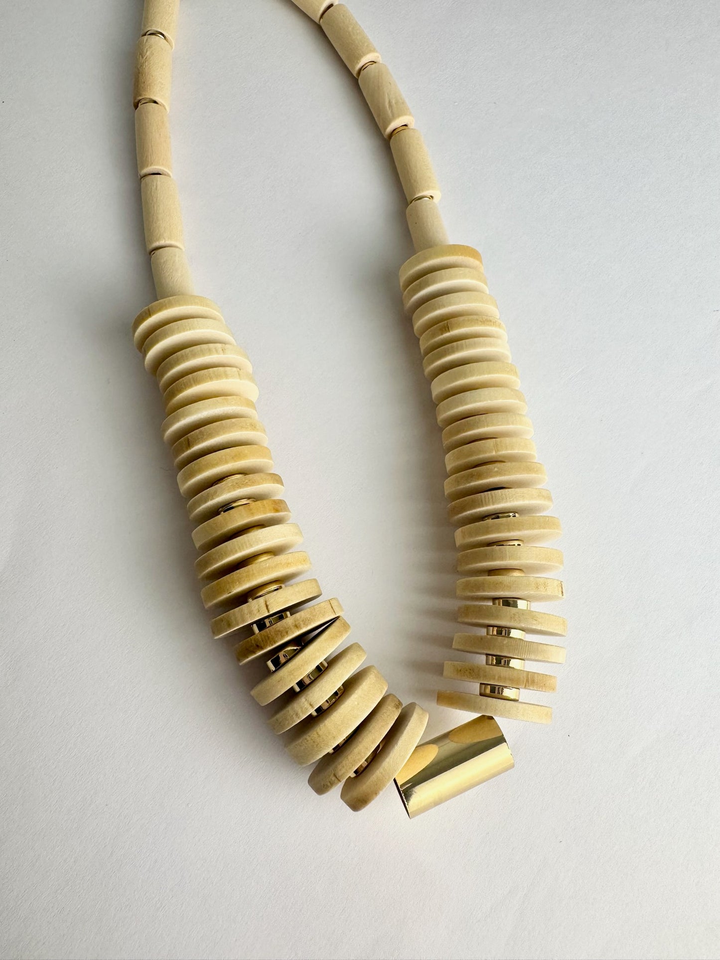 Wood Disk and Cylinder Necklace