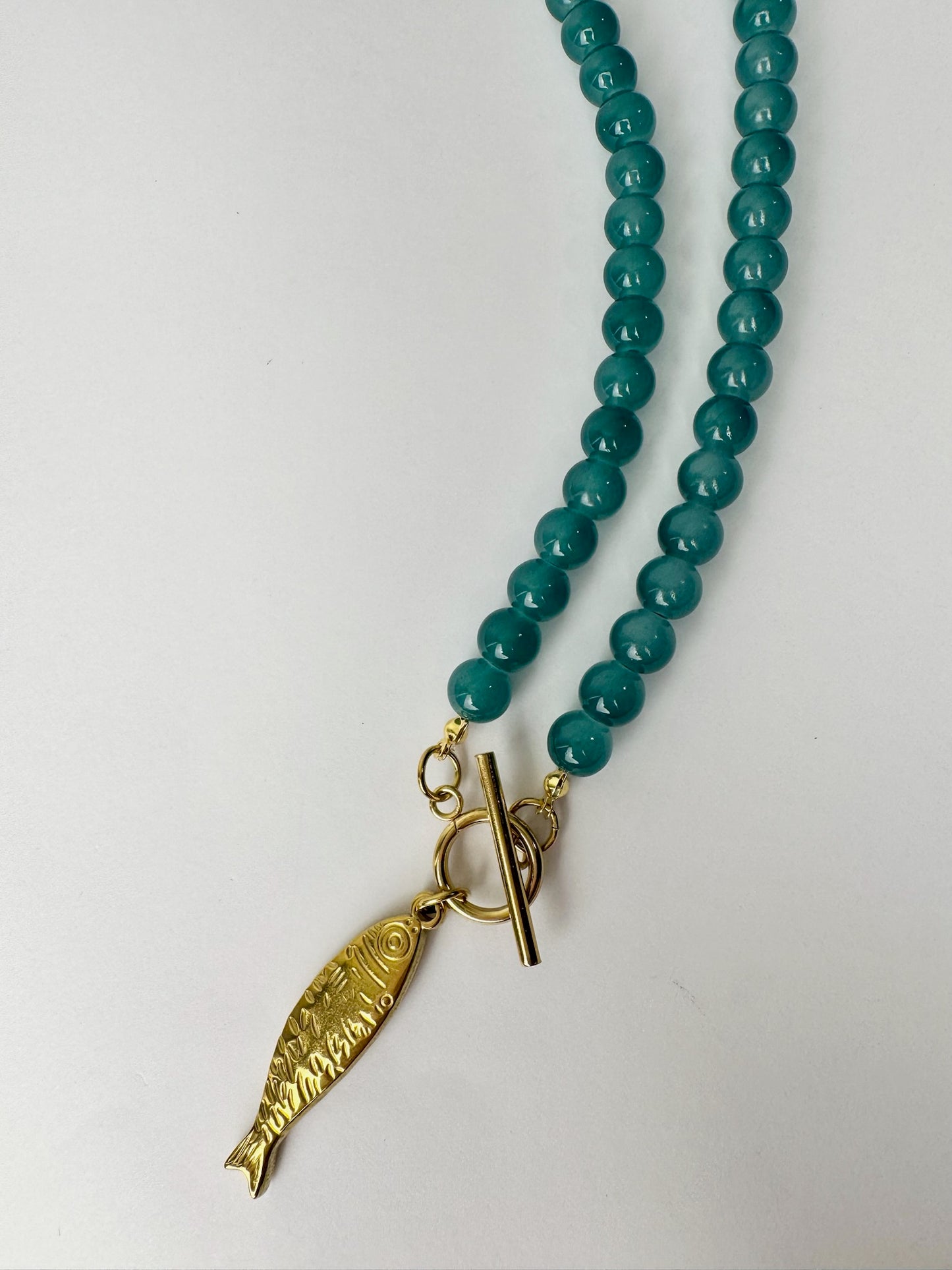 Gold Fish Blue Bead Necklace