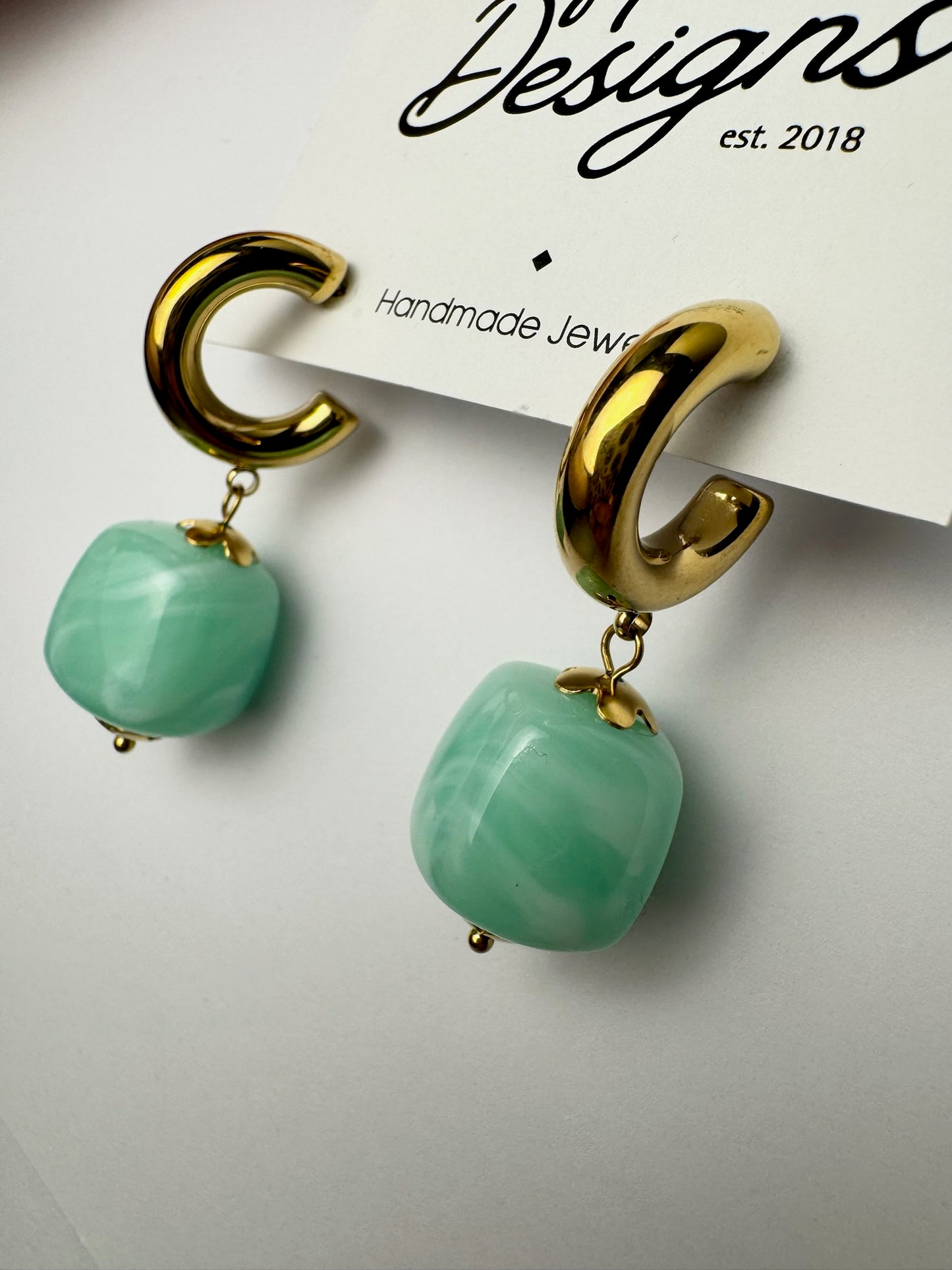 Aqua Hoop Dangle Earrings