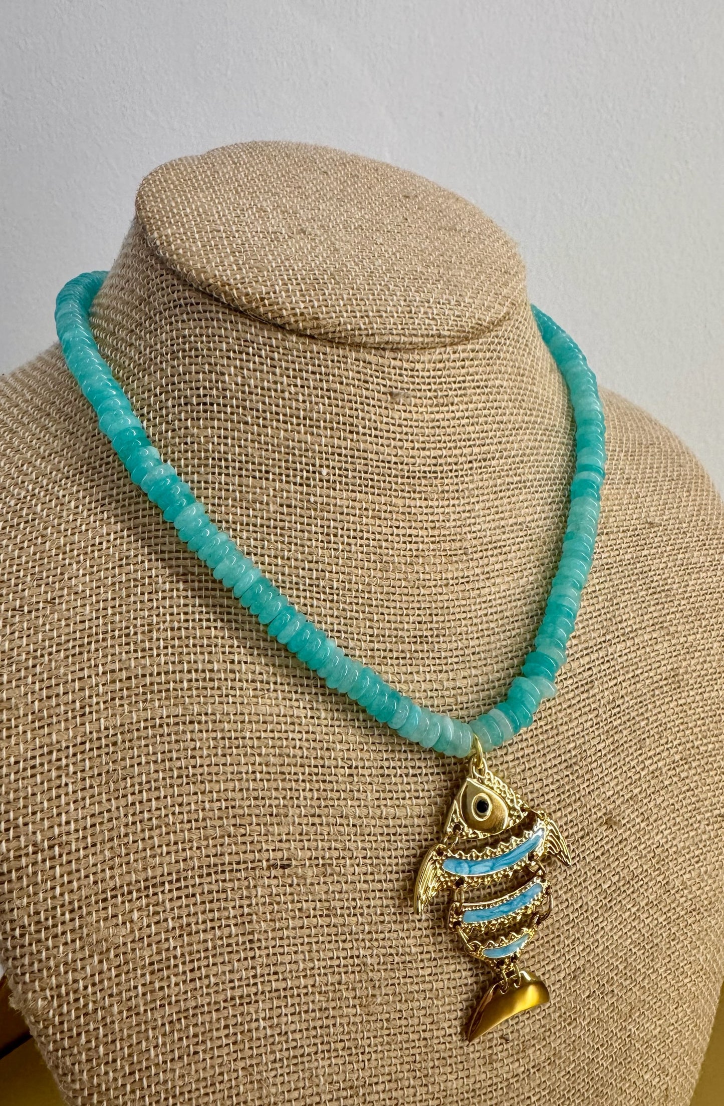 Teal Beaded Fish Necklace
