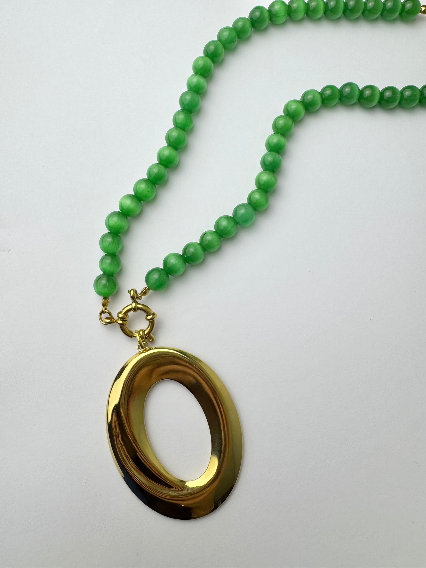 Green Beaded Necklace with Charm