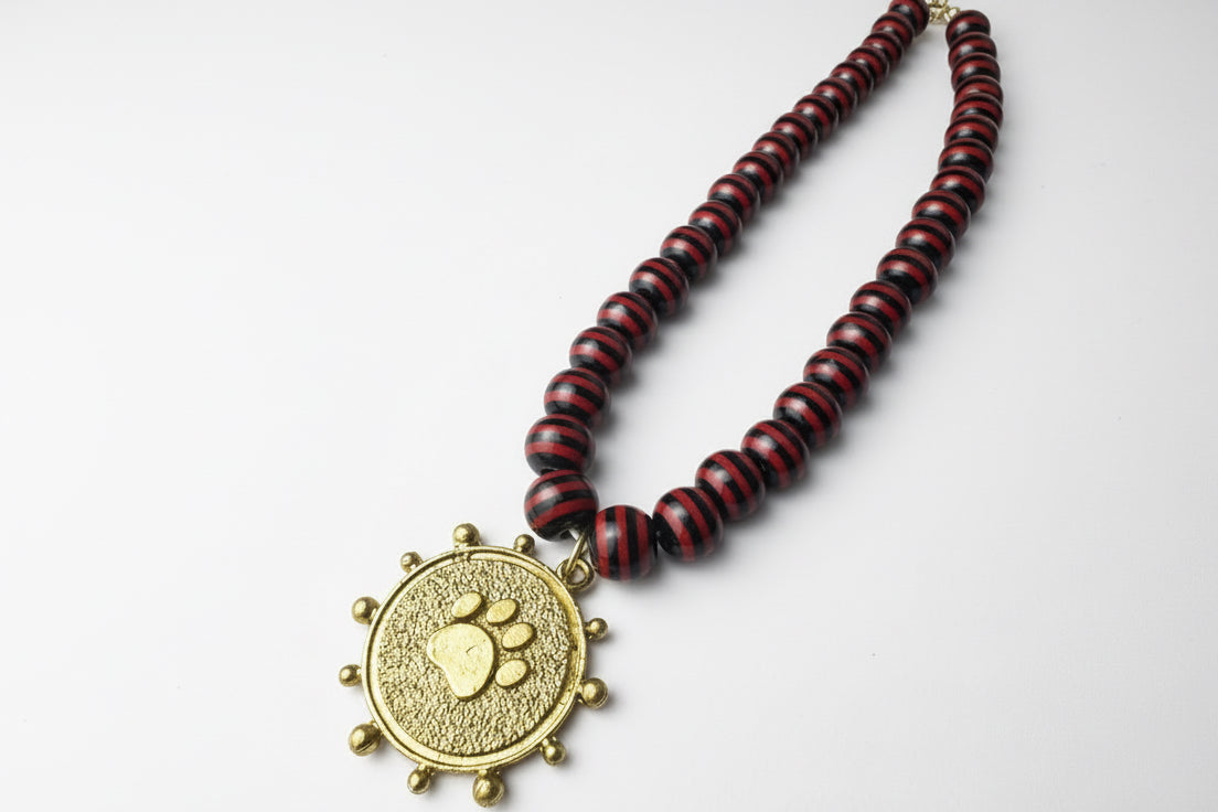 Red and Black Striped Beaded Necklace