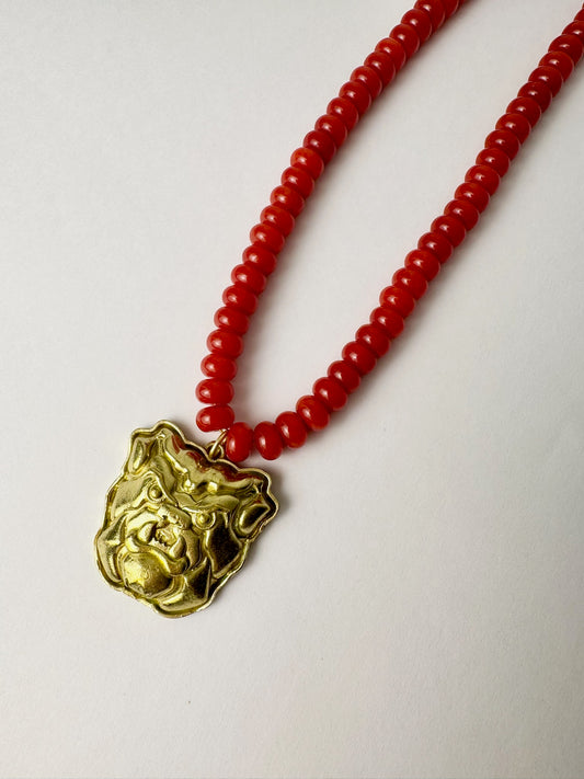 Red Beaded Bulldog Necklace