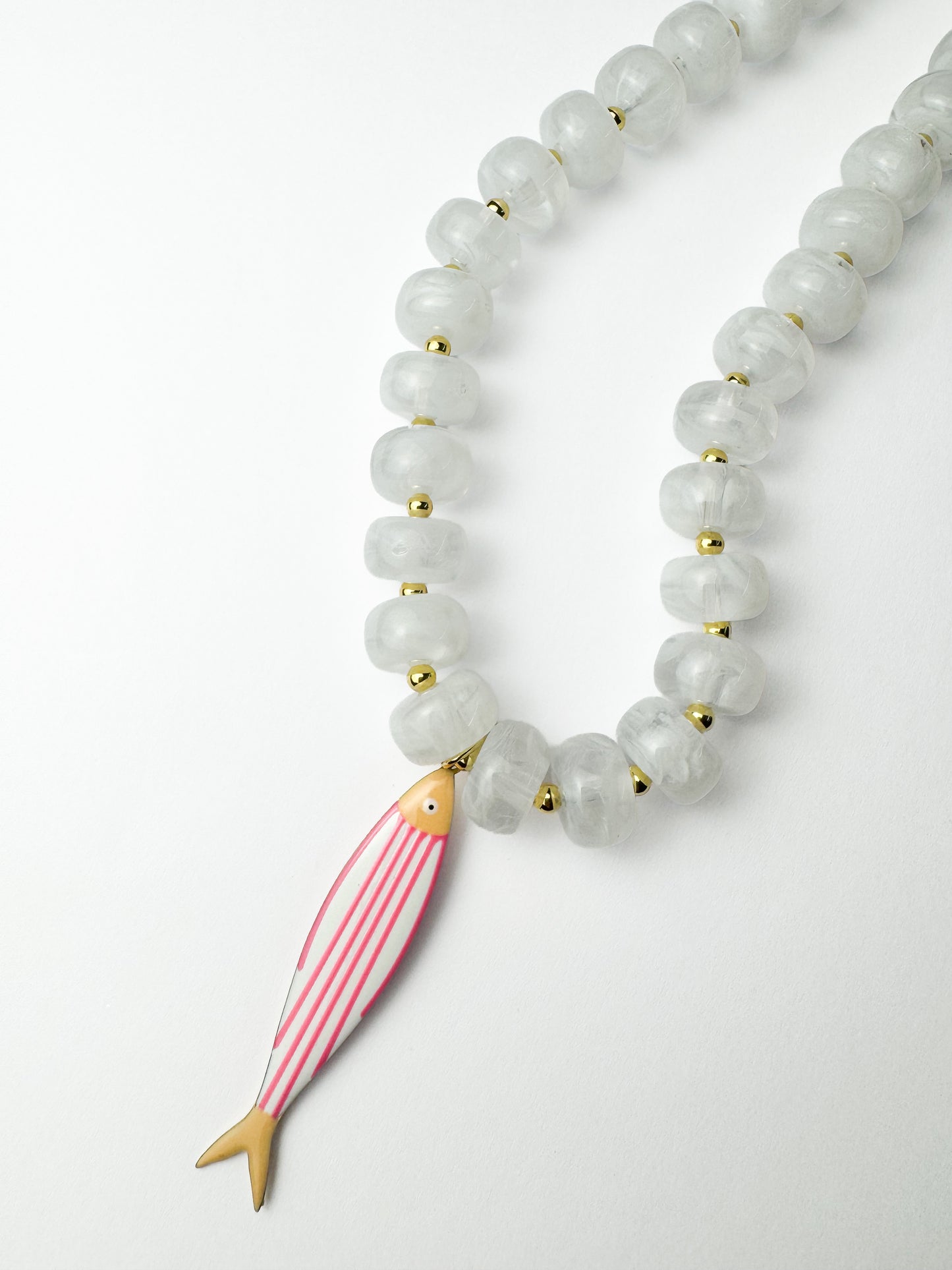 Clear Beaded Pink Fish Necklace