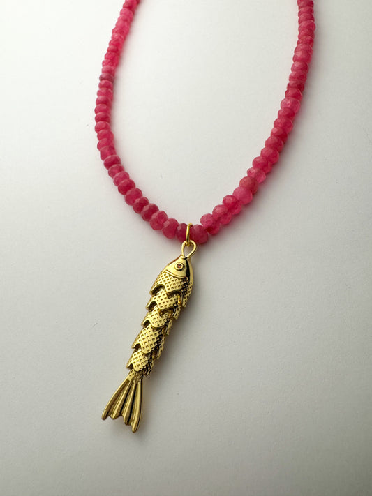 Pink Beaded Fish Necklace