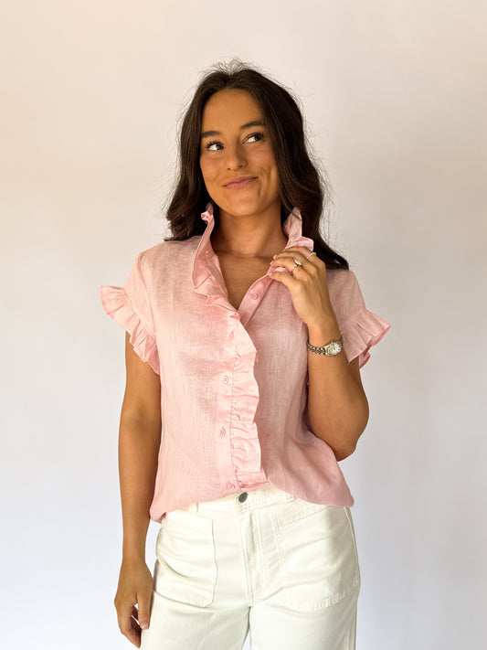 ELLA LINEN RUFFLE BLOUSE