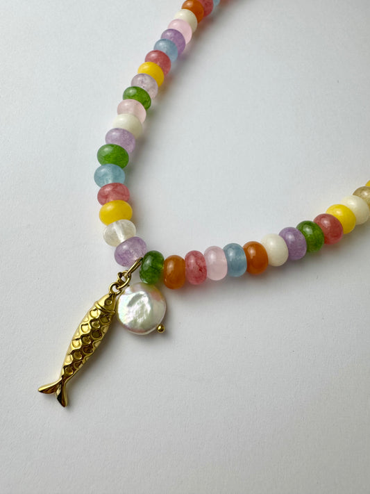 Multi Color Fish Necklace with Pearl