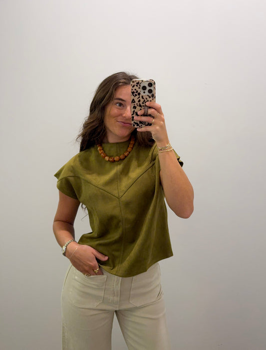 THE MOSS SUEDE TOP - OLIVE