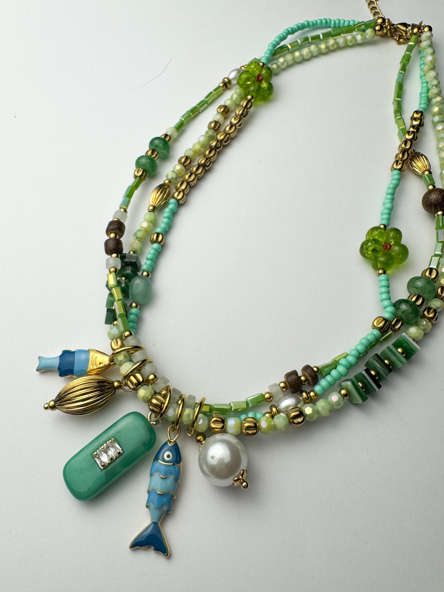 Multi Strand Beaded Charm Necklace