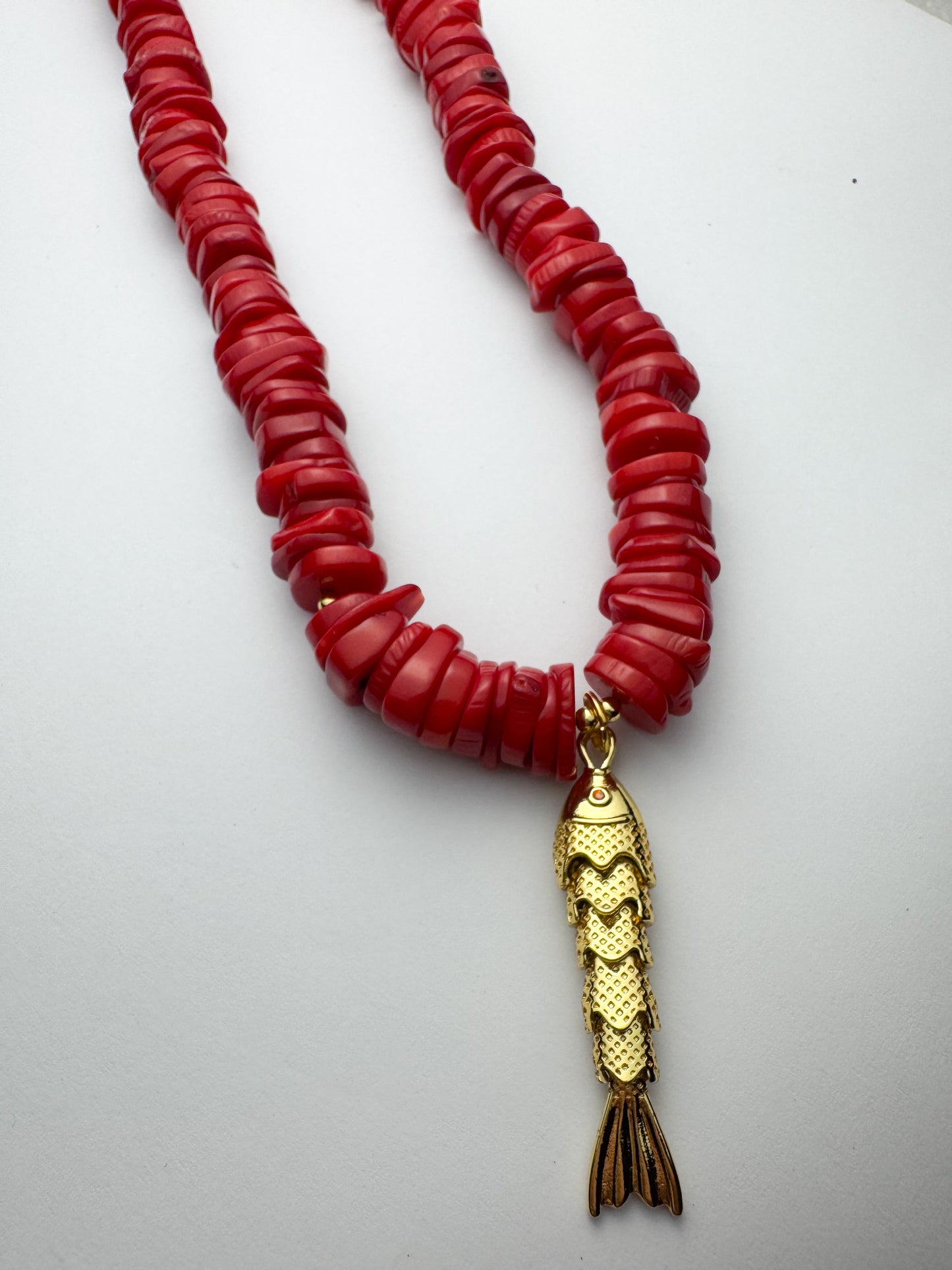 Red Beaded Fish Necklace