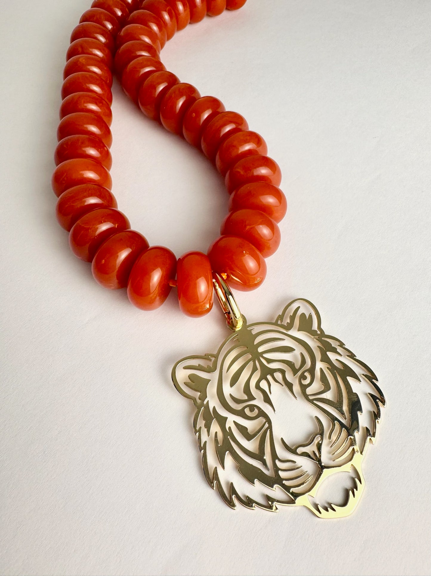 Orange Tiger Charm Necklace