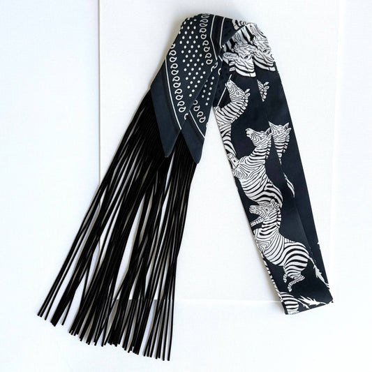 Fringe Scarf Animal Print Black