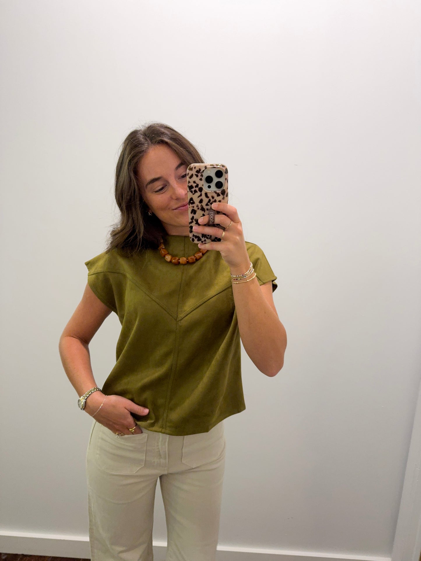 THE MOSS SUEDE TOP - OLIVE