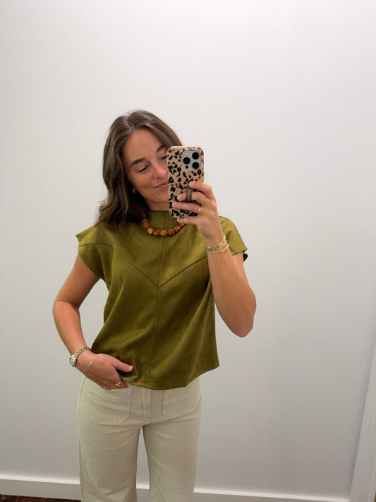 THE MOSS SUEDE TOP - OLIVE