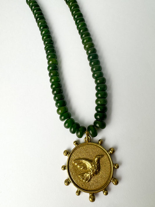 Green Beaded Bird Necklace
