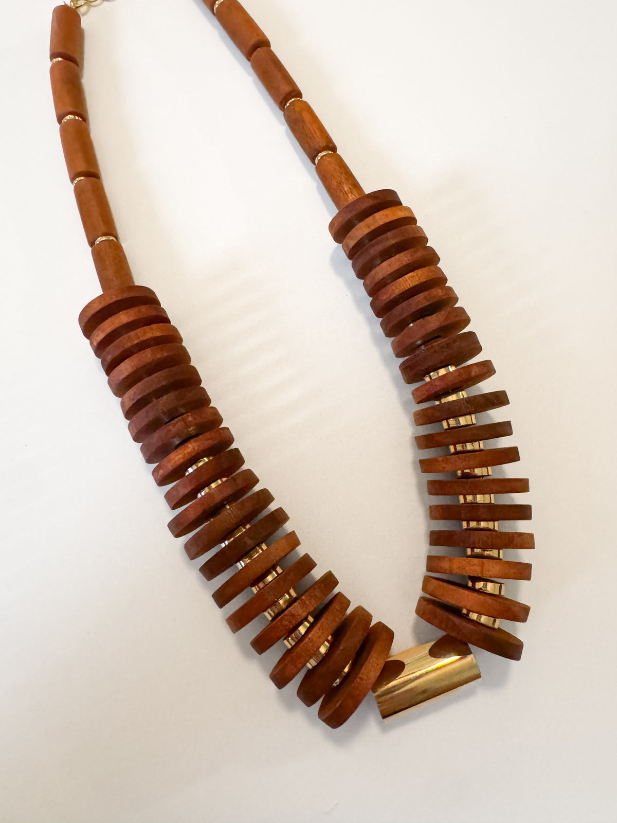 Brown Wood Disk and Cylinder Necklace