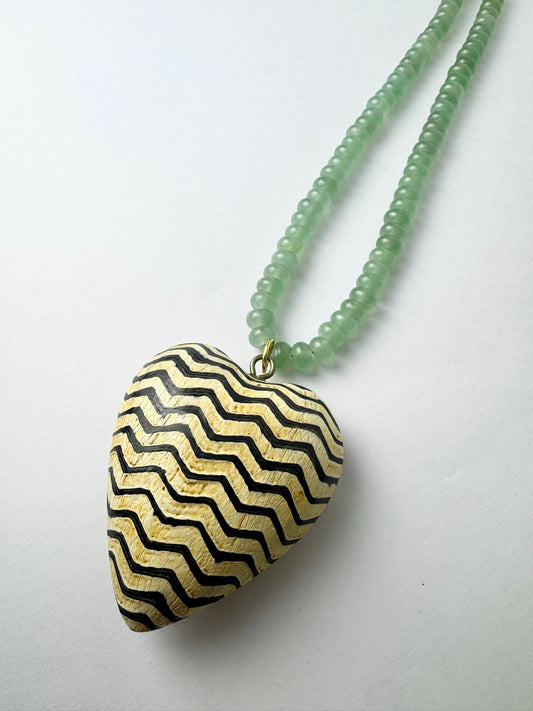 Aqua Chevron Heart Necklace