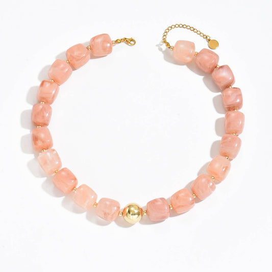 Pink Marble Beaded Necklace