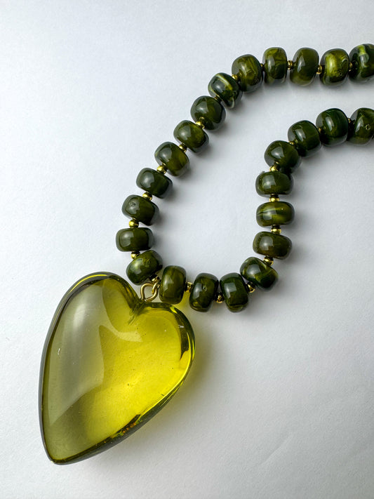 Brown Necklace with Green Heart