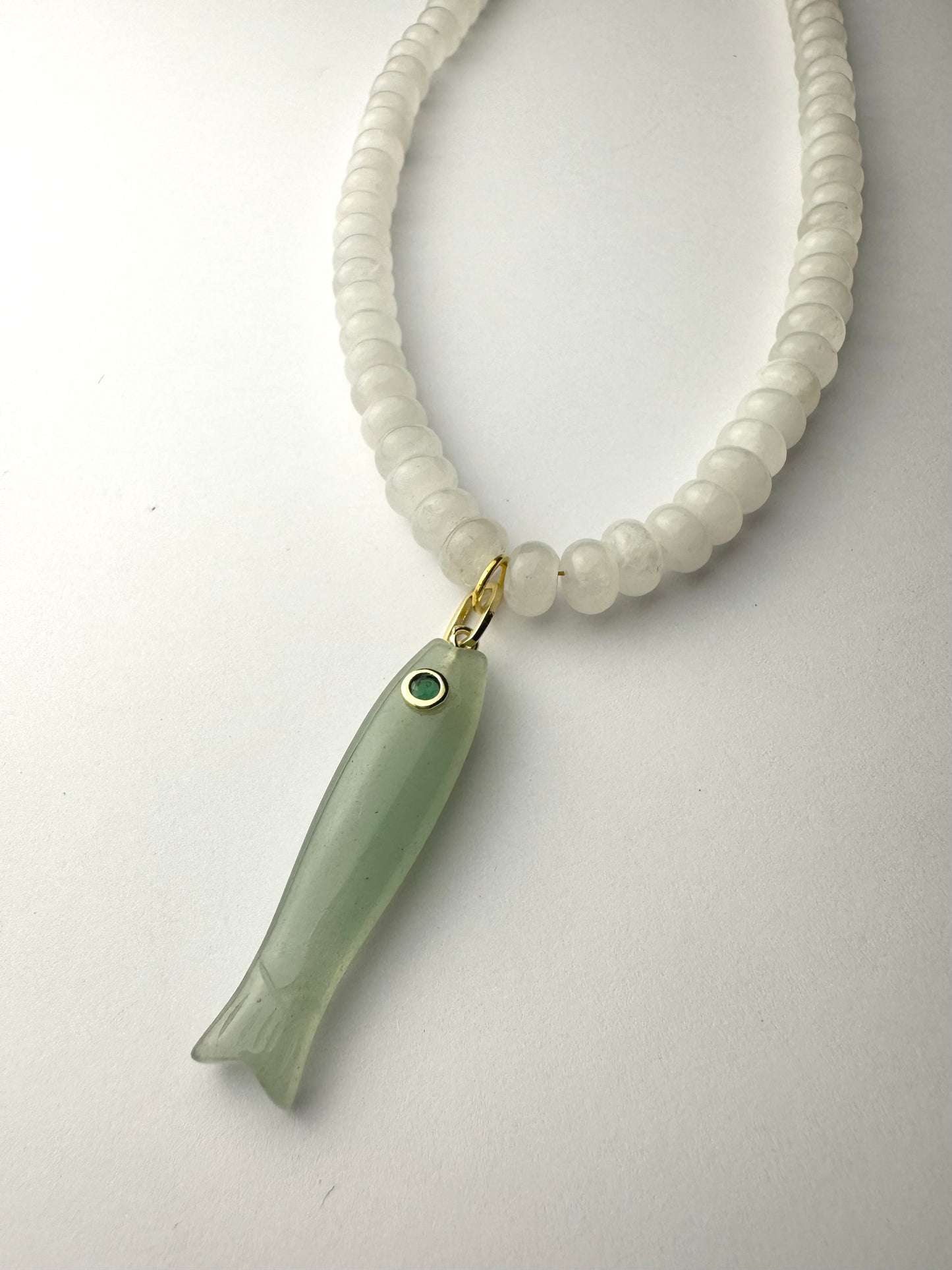 White Beaded Fish Necklace