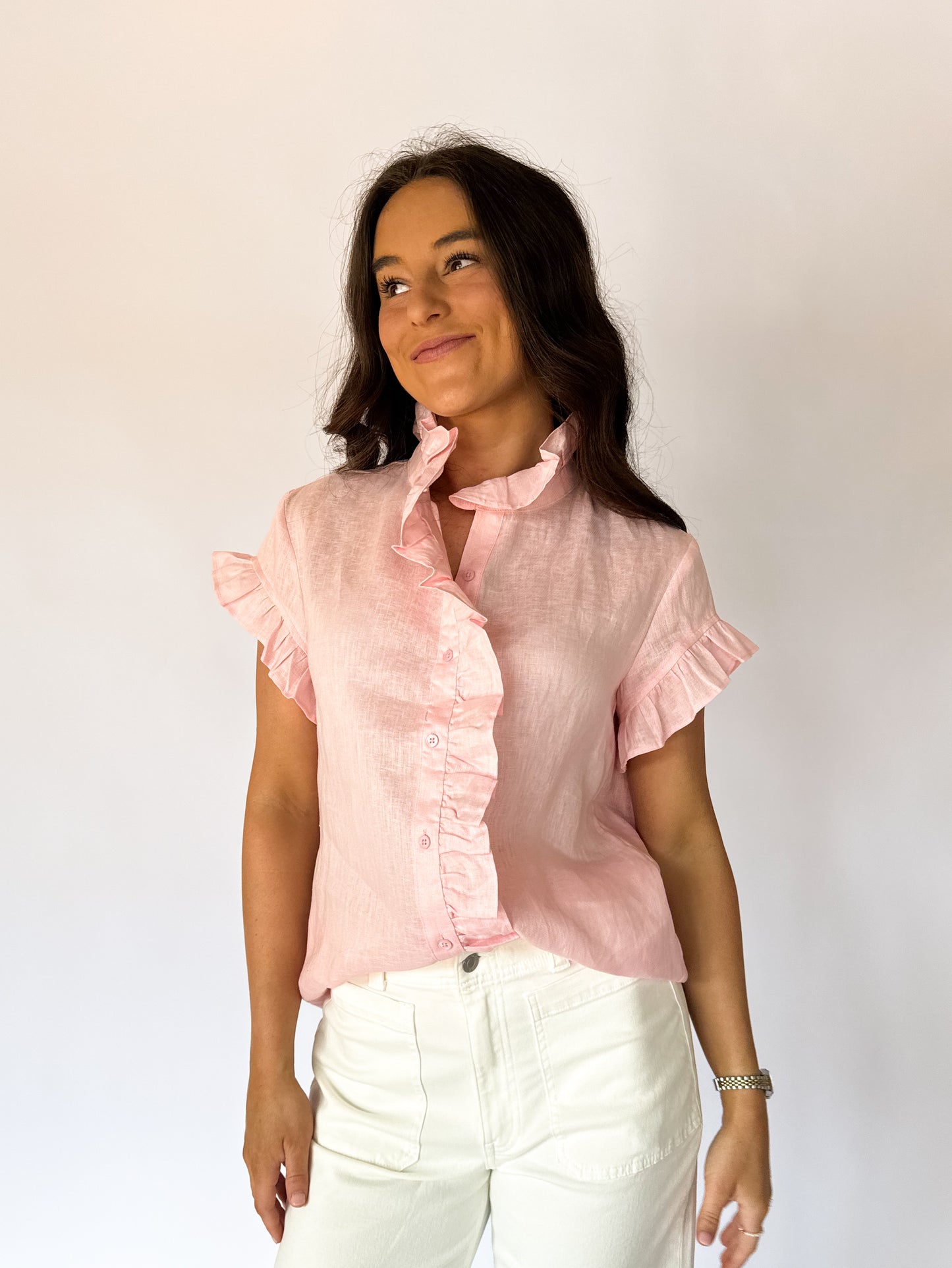 ELLA LINEN RUFFLE BLOUSE