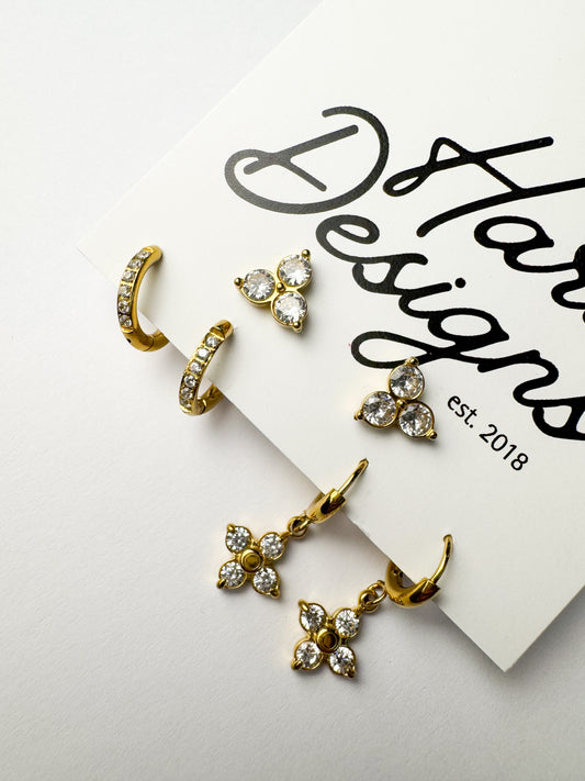 Gold Huggie/Stud Earring Set - 3 Pair