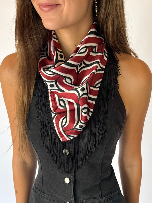 Maroon and Black Fringe Scarf