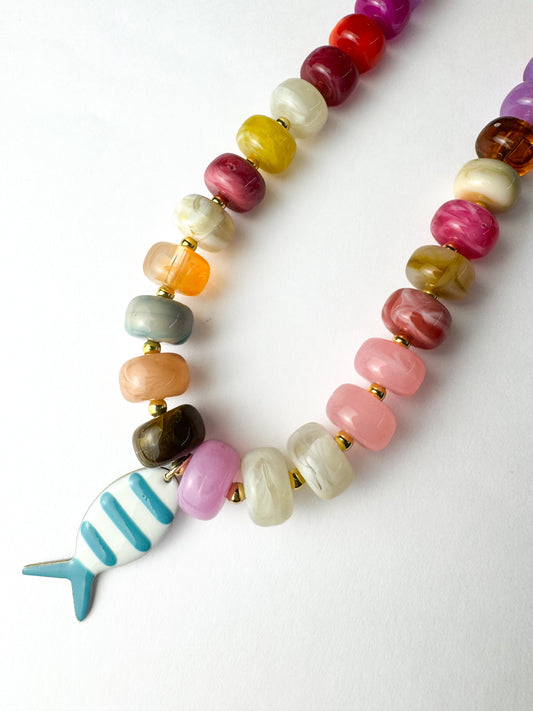 Multi Color Blue Striped Fish Necklace