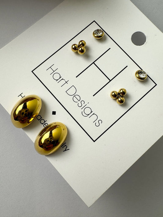 Stud Earring Set- 3 Pairs