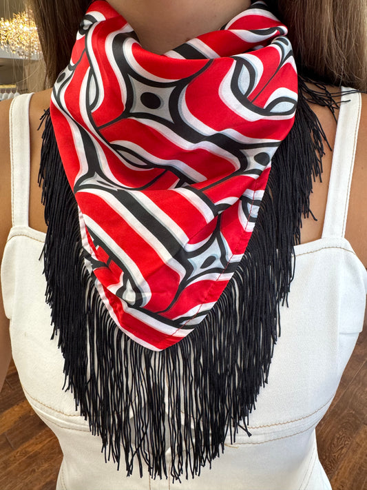 Red and Black Fringe Scarf